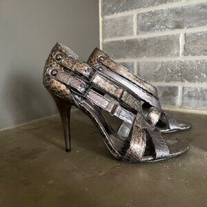 Silver Snakeskin Guess Heels, Size 7.5